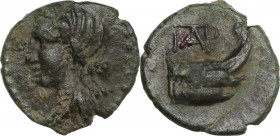 Sicily. Panormos. AE 11 mm, 2nd-early 1st centuries BC. Obv. Draped female bust left. Rev. Prow right; above, monogram. HGC 2 1090; CNS I 44/3; BAR Is...