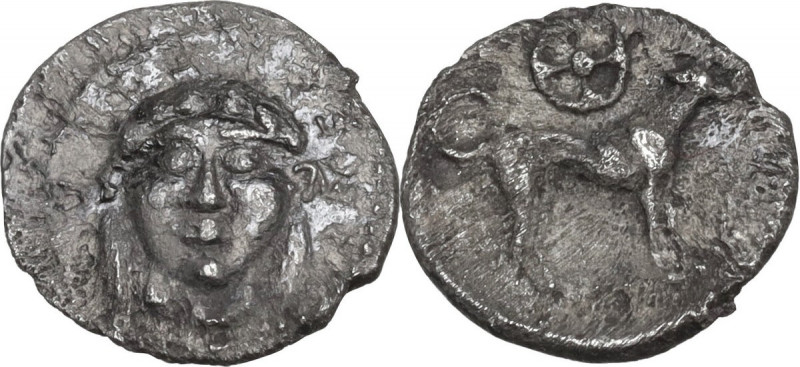 Sicily. Segesta. AR Litra, c. 455/0-445/0 BC. Obv. ΣΕΓΕΣΤΑΖΙΒ. Facing head of th...