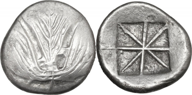 Sicily. Selinos. AR Didrachm, c. 540-515 BC. Obv. Selinon leaf. Rev. Incuse squa...
