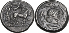 Sicily. Syracuse. Hieron I (478-466 BC). AR Tetradrachm, c. 475-470 BC. Obv. Charioteer, holding kentron in right hand, reins in left, driving slow qu...