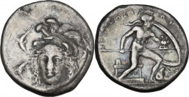 Sicily. Syracuse. Second Democracy (466-406 BC). AR Drachm, c. 410-405 BC. Obv. Head of Athena facing slightly left, wearing ornate triple-crested Att...