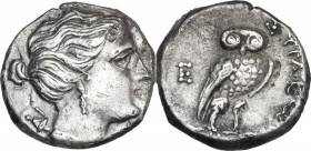Sicily. Syracuse. Hieron II (274-215 BC). AR 1 1/2 Litrai-Quarter Drachm. Struck in the name of the Syrakosioi. Officina E. Obv. Head of Artemis right...