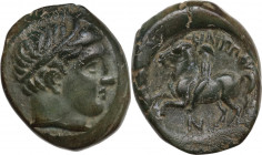 Continental Greece. Kings of Macedon. Philip II (359-336 BC). AE Unit. Uncertain mint in Macedon. Obv. Head of Apollo right, waering tainia. Rev. ΦIΛI...