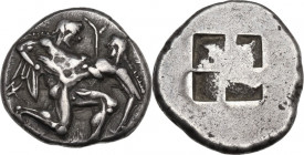 Continental Greece. Islands off Thrace, Thasos. AR Stater, c. 500-480 BC. Obv. Satyr advancing right, carrying off protesting nymph. Rev. Quadripartit...