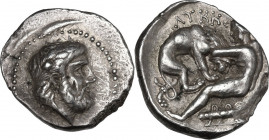 Continental Greece. Kings of Paeonia. Lykkeios (356-335 BC). AR Tetradrachm. Obv. Laureate head of Zeus right. Rev. Herakles strangling the Nemean lio...
