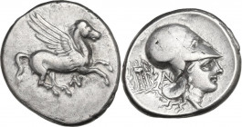 Continental Greece. Acarnania, Anactorium. AR Stater, c. 350-300 BC. Obv. Pegasos flying right; AN monogram below. Rev. Head of Athena right, wearing ...