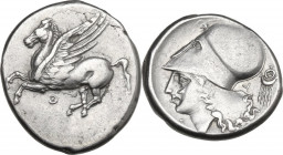 Continental Greece. Acarnania, Thyrrheion. AR Stater, c. 320-280 BC. Obv. Pegasos flying left; Θ below. Rev. Helmeted head of Athena left; Θ-Y flankin...