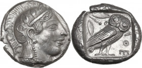 Continental Greece. Attica, Athens. AR Tetradrachm, c. 465/2-454 BC. Obv. Head of Athena right, with frontal eye, wearing earring, necklace with penda...