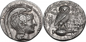 Continental Greece. Attica, Athens. AR Tetradrachm. New Style coinage. Polycharm(os), Niko(genes), and Themistokle(s), magistrates. Struck 133/2 BC. O...
