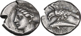Greek Asia. Paphlagonia, Sinope. AR Drachm, c. 410-350 BC. Obv. Head of nymph left, wearing single-pendant earring, hair in sakkos. Rev. Sea eagle on ...