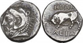 Greek Asia. Bithynia, Herakleia Pontika. AR Drachm, c. 394-352 BC. Obv. Bearded head of Herakles left, wearing lion skin headdress. Rev. ΗΡAΚ-ΛΕΙΑ. Bu...
