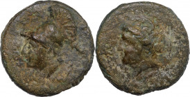 Dioscuri/ Mercury series. AE Cast Semis, c. 280-276 BC. Obv. Head of Minerva left, wearing Corinthian helmet; below, S. Rev. Female head left; below, ...