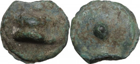 Dioscuri/Mercury series. AE Cast Uncia, c. 280 BC. Obv. Knucklebone seen from outside; above, pellet. Rev. Pellet. Cr. 14/6; Vecchi ICC 31; HN Italy 2...