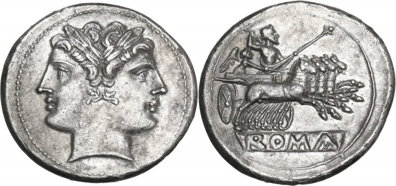 Anonymous. AR Quadrigatus (Didrachm), uncertain Sicilian mints, 218-217 BC. Obv....