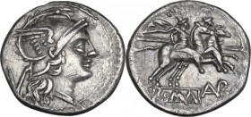 AVR series. AR Quinarius, uncertain Sardinian mint, 209 BC. Obv. Helmeted head of Roma right; behind, V. Rev. The Dioscuri galloping right; below AVR ...