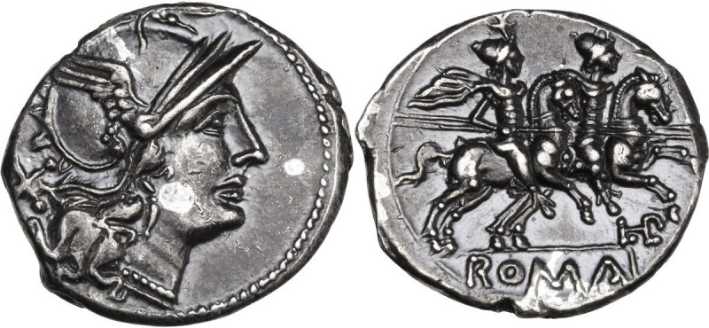 LPLH series. AR Denarius, uncertain Spanish mint, 203 BC. Obv. Helmeted head of ...