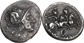 Ear series. AR Denarius, uncertain Spanish mint (Tarraco?), 205 BC. Obv. Helmeted head of Roma right; behind, X. Rev. The Dioscuri galloping right; be...
