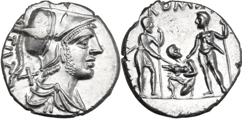Ti. Veturius. AR Denarius, 137 BC. Obv. Draped bust of Mars right, X and TI. VET...