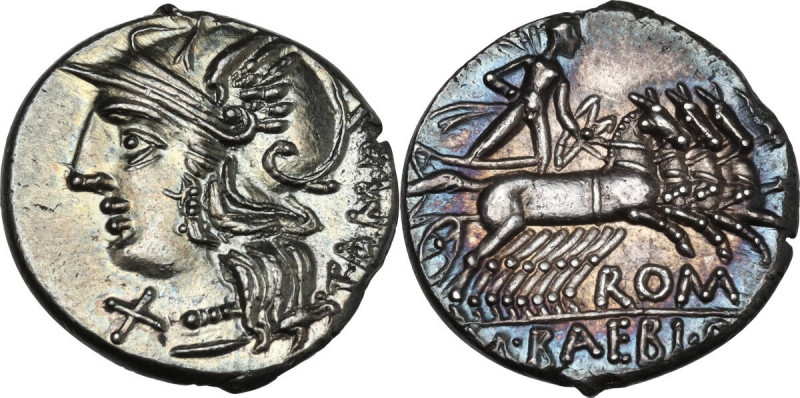 M. Baebius Q. f. Tampilus. AR Denarius, 137 BC. Obv. Helmeted head of Roma left ...