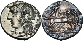 M. Baebius Q. f. Tampilus. AR Denarius, 137 BC. Obv. Helmeted head of Roma left with necklace of beads; behind, TAMPIL; below chin, X. Rev. Apollo in ...