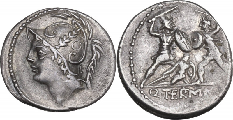 Q. Thermus M.f. AR Denarius, 103 BC. Obv. Helmeted head of Mars left. Rev. Roman...