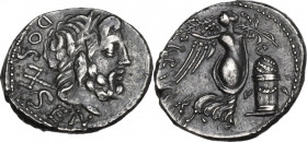 L. Rubrius Dossenus. AR Quinarius, Rome mint, 87 BC. Obv. Laureate head of Neptune right; on the left, DOSSEN and trident. Rev. Victory standing right...