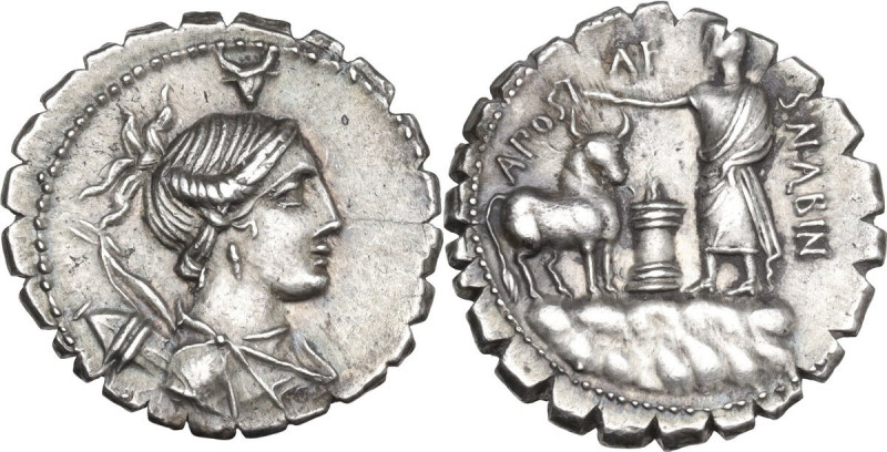 A. Postumius A.f. Sp. n. Albinus. AR Denarius serratus, 81 BC. Obv. Draped bust ...