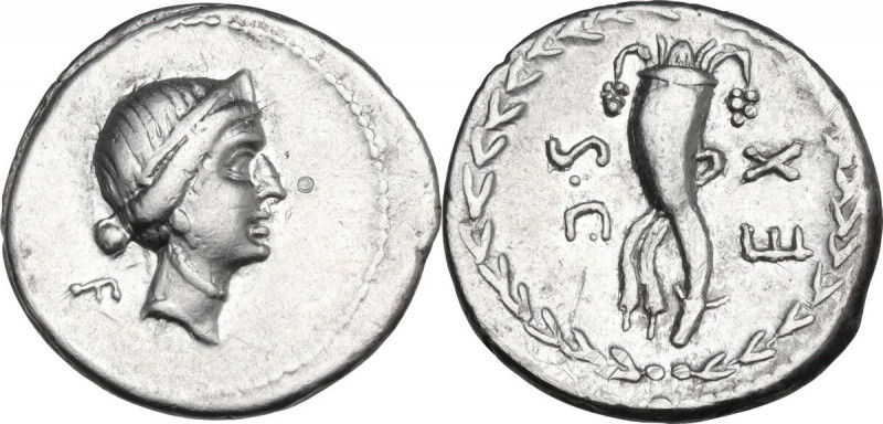 L. Sulla. AR Denarius, uncertain mint, 81 BC. Obv. Diademed head of Venus right;...