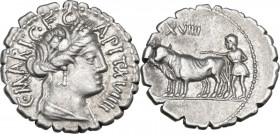C. Marius C.f. Capito. AR Denarius serratus, 81 BC. Obv. C. MARI. C. F. CAPIT. XVIIII. Draped bust of Ceres right, head bound with corn-wreath. Rev. P...