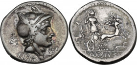 Lucius Axius Naso. AR Denarius, Rome mint, 71 BC. Obv. Helmeted head of Mars right; on the left, control-numeral; on the right, S·C.; below, NASO. Rev...