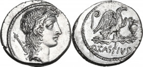 Q. Cassius Longinus. AR Denarius, Rome mint, 55 BC. Obv. Head of Genius of Roman People right, with sceptre over shoulder. Rev. Eagle with thunderbolt...