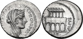 P. Fonteius Capito. AR Denarius, Rome mint, 55 BC. Obv. Diademed and veiled head of Concordia right; around, [P·FONTEIVS·P·F·]CAPITO·III·VIR·CONCORDIA...