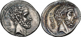 M. Iunius Brutus. AR Denarius, Rome mint, 54 BC. Obv. Head of L. Iunius Brutus right; on the left, BRVTVS. Rev. Head of C. Servilius Ahala right; on t...