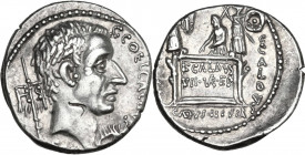 C. Coelius Caldus. AR Denarius, 51 BC. Obv. C. COEL. CALDVS. Bare head of C. Coelius Caldus right; in left field, standard inscribed HIS; in right fie...