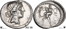 Julius Caesar. AR Denarius, 47-46 BC. Obv. Diademed head of Venus right. Rev. CAESAR. Aeneas advancing left, carrying palladium in right hand and Anch...