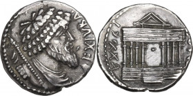 Juba I, king of Numidia. AR 'Denarius', c. 46 BC. Utica mint. Obv. REX IVBA. Diademed and cuirassed bust of Juba I right; sceptre on the shoulder. Rev...