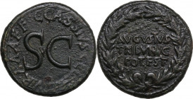 Augustus (27 BC - 14 AD). AE Dupondius, Rome mint, 16 BC. C. Cassius Celer, moneyer. Obv. AVGVSTVS/ TRIBVNIC/ POTEST in three lines within laurel wrea...