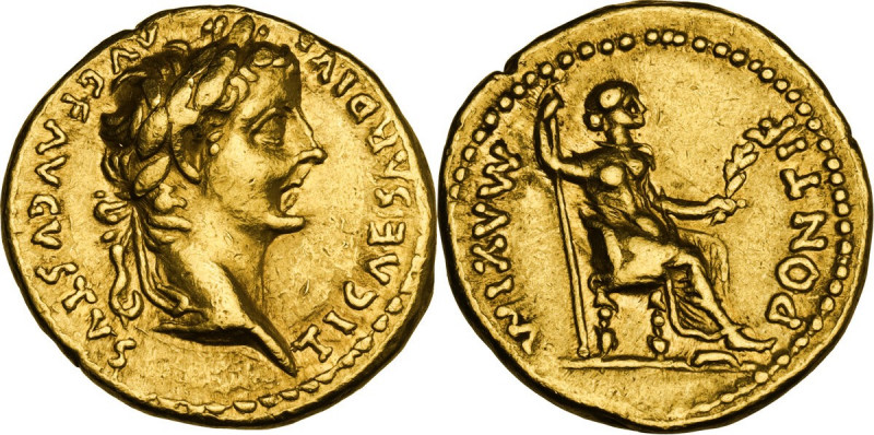 Tiberius (14-37). AV Aureus, Lugdunum mint,“Tribute Penny” type, 18-35 AD. Obv. ...