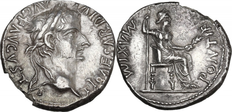 Tiberius (14-37). AR Denarius 'Tribute Penny' type. Lugdunum mint, 36-37 AD. Obv...