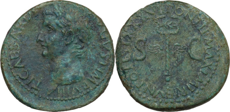 Tiberius (14-37). AE As, 35-36 AD. Obv. TI CAESAR D[IVI AVG F] AVGVST IMP VIII. ...