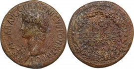 Gaius (Caligula) (37-41). AE Sestertius, 37-38 AD. Obv. C CAESAR AVG GERMANICVS PON M TR POT. Laureate head left. Rev. SPQR/ P P/ OB CIVES/ SERVATOS i...