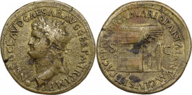 Nero (54-68). AE Sestertius, c. 65 AD. Obv. NERO CLAVD CAESAR AVG GER PM TR O IMP PP. Laureate bust left. Rev. PACE PR TERRA MARIQ PARTA IANVM CLVSIT ...