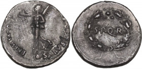 Civil Wars. AR(?) Denarius. Vindebona (Vienna) mint. Struck under Gaius Julius Vindex, March-May AD 68. Obv. SALVS GENE-RIS HVMANI. Victory standing l...