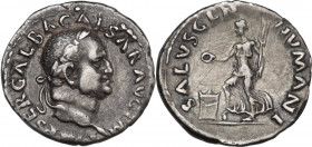 Galba (68-69). AR Denarius, Rome mint. Obv. IMP SER GALBA CAESAR AVG P M. Laureate head right. Rev. SALVS GEN HVMANI. Salus standing left, right foot ...