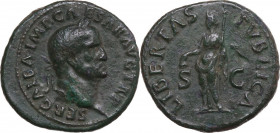 Galba (68-69). AE As, c. October 68 AD. Obv. SER GALBA IMP CAESAR AVG TRP. Laureate head right. Rev. LIBERTAS PVBLICA SC. Libertas standing facing, he...