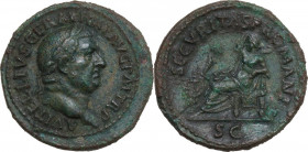 Vitellius (69 AD). AE As, Rome mint. Obv. A VITELLIVS GERM IMP AVG PM TR P. Laureate head right. Rev. SECVRITAS P ROMANI/ SC. Securitas, draped, seate...