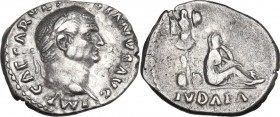 Vespasian (69 -79). AR Denarius. “Judaea Capta” commemorative. Rome mint. Struck circa 21 December AD 69-early AD 70. Obv. IMP CAESAR VESPASIANVS AVG....