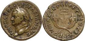 Vespasian (69 -79). AE 'irregular' Dupondius, 74 AD. Obv. IMP CAESAR VESPASIAN AVG. Laureate head left. Rev. PON MAX TR POT P P COS V CENS. Winged cad...