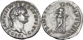 Domitian as Caesar (69-81). AR Denarius, 79 AD. Obv. CAESAR AVG F DOMITIANVS COS VI. Laureate head right. Rev. PRINCEPS IVVENTVTIS. Salus standing rig...