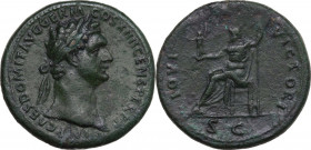 Domitian (81-96). AE Sestertius, 95-96 AD. Obv. IMP CAES DOMIT AVG GERM COS XIIII CENS PER PP. Laureate head right. Rev. IOVI VICTORI SC. Jupiter seat...